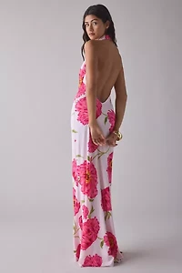 AFRM Imade Oversized Peony Plunging Cowl Halter Maxi Dress