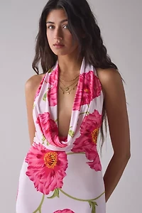 AFRM Imade Oversized Peony Plunging Cowl Halter Maxi Dress