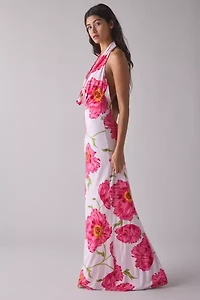 AFRM Imade Oversized Peony Plunging Cowl Halter Maxi Dress