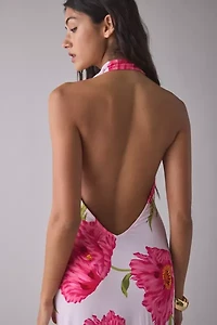 AFRM Imade Oversized Peony Plunging Cowl Halter Maxi Dress