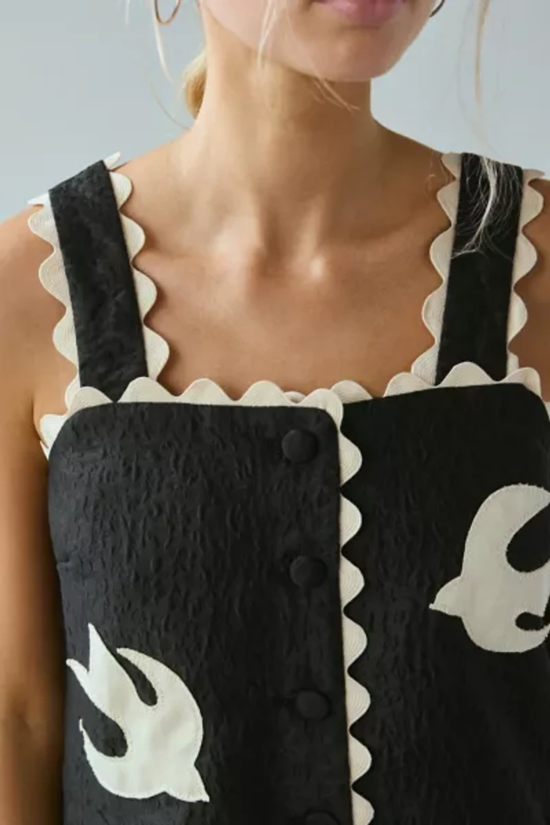 Sister Jane Swallow Hearts Applique Button-Front Mini Dress