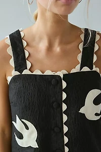 Sister Jane Swallow Hearts Applique Button-Front Mini Dress