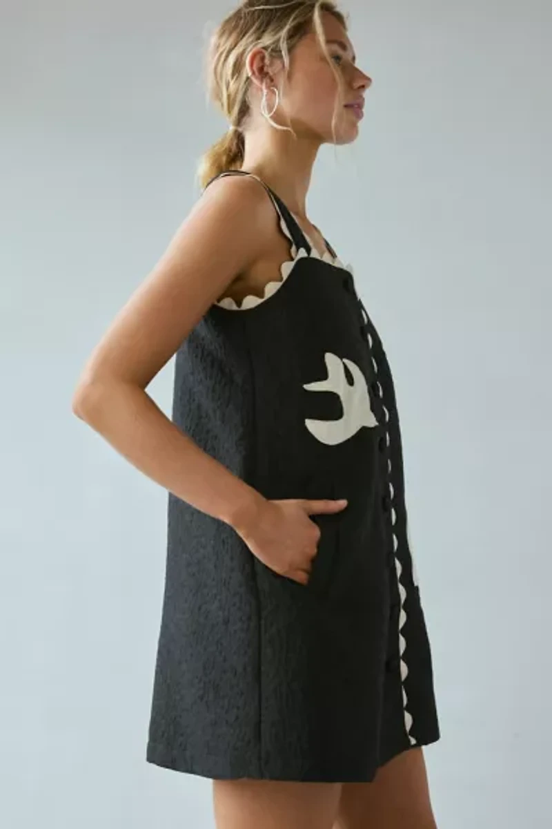 Sister Jane Swallow Hearts Applique Button-Front Mini Dress