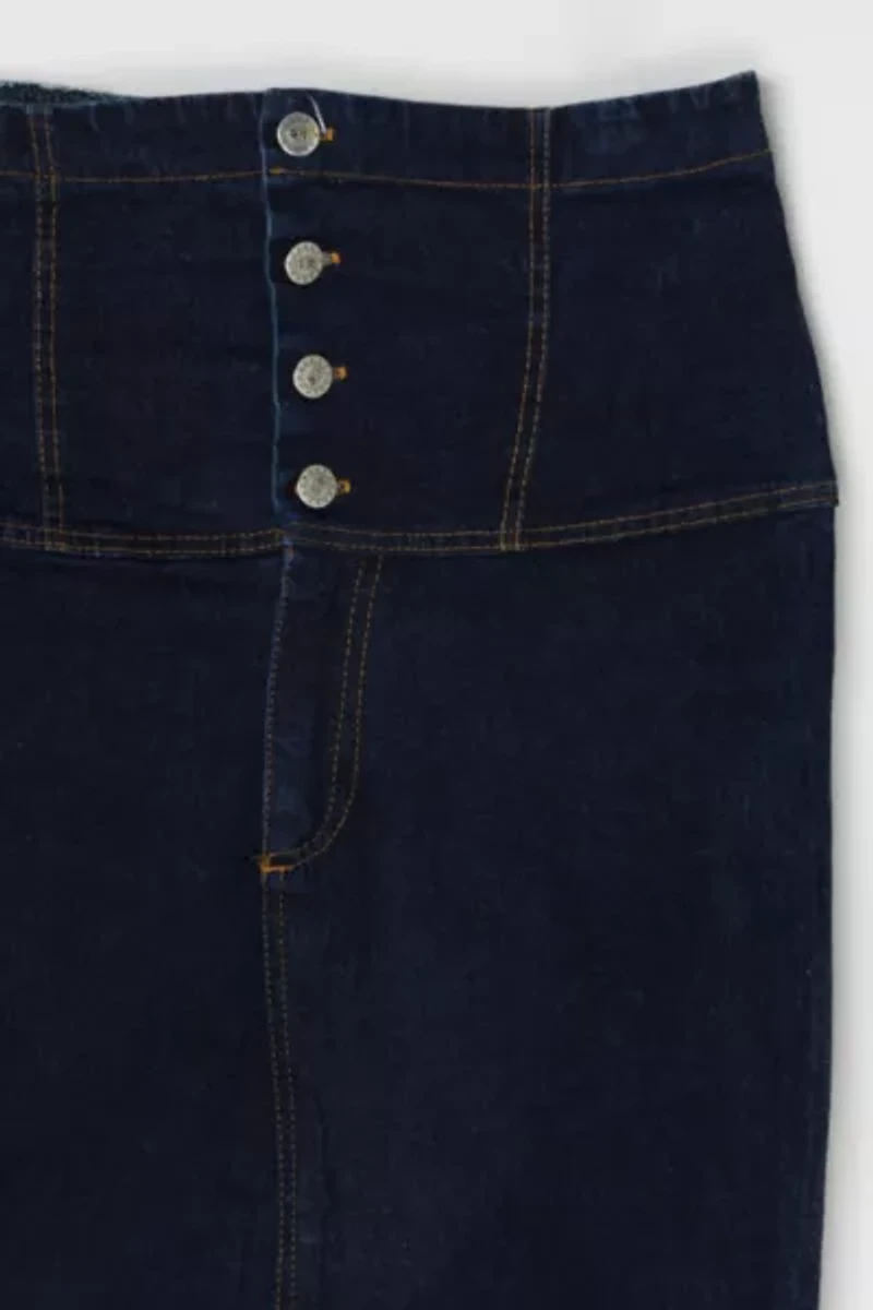 Vintage Y2k Contrast-Stitched High Rise Denim Midi Skirt