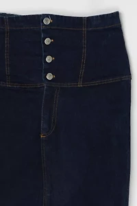 Vintage Y2k Contrast-Stitched High Rise Denim Midi Skirt