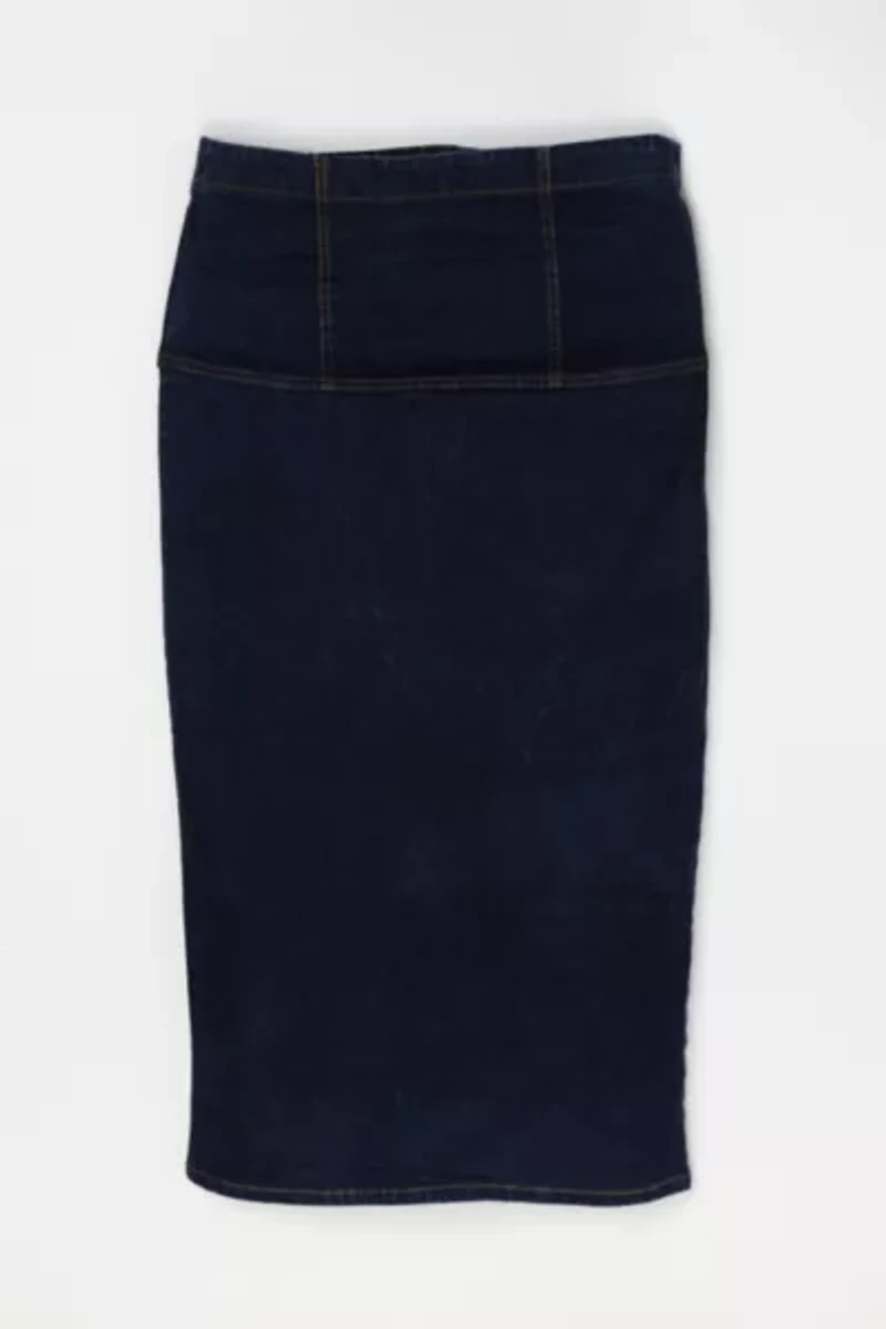 Vintage Y2k Contrast-Stitched High Rise Denim Midi Skirt