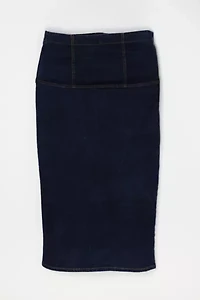 Vintage Y2k Contrast-Stitched High Rise Denim Midi Skirt