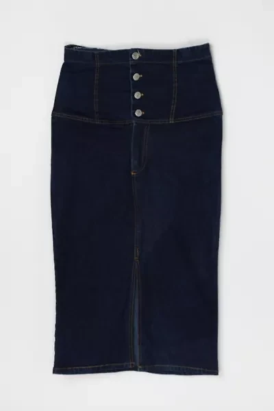 Vintage Y2k Contrast-Stitched High Rise Denim Midi Skirt