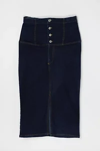 Vintage Y2k Contrast-Stitched High Rise Denim Midi Skirt