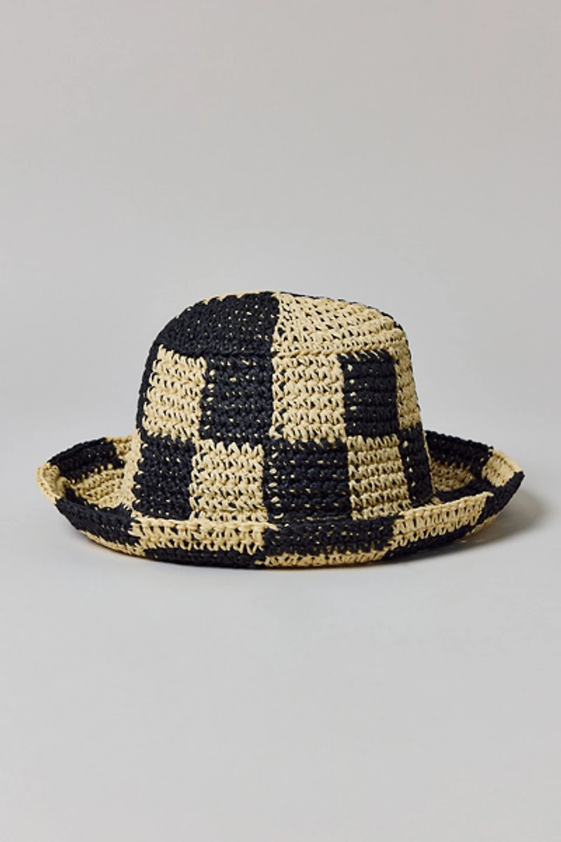 Checkered Straw Bucket Hat