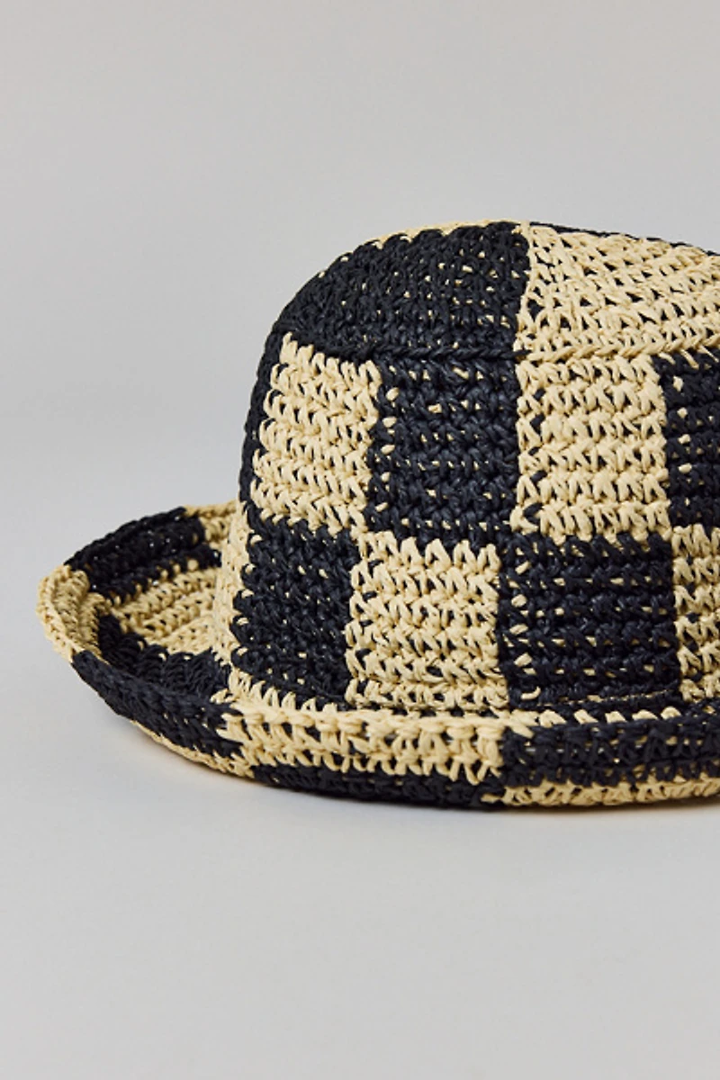Checkered Straw Bucket Hat