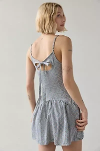 Daisy Street Drop Waist Bow-Back Gingham Mini Dress