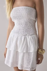 Daisy Street Broderie Bandeau Drop Waist Tiered Mini Dress