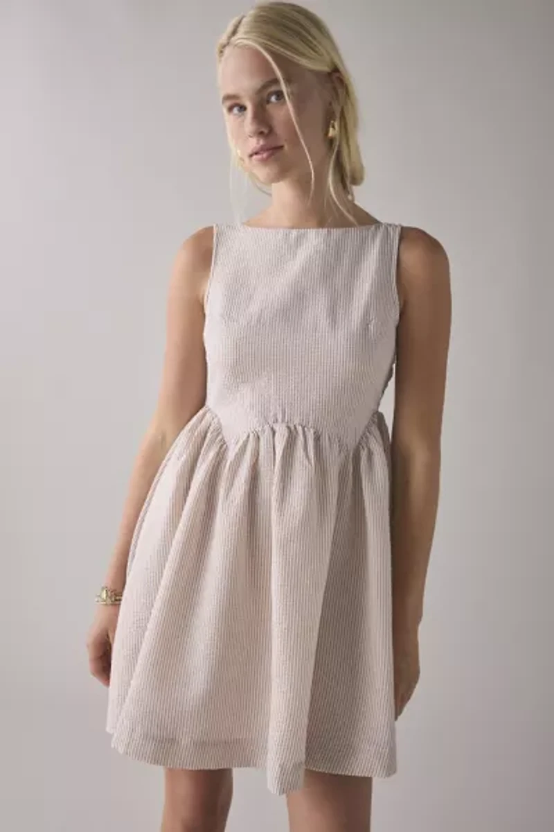 Daisy Street Seersucker Keyhole Tie-Back Smock Mini Dress