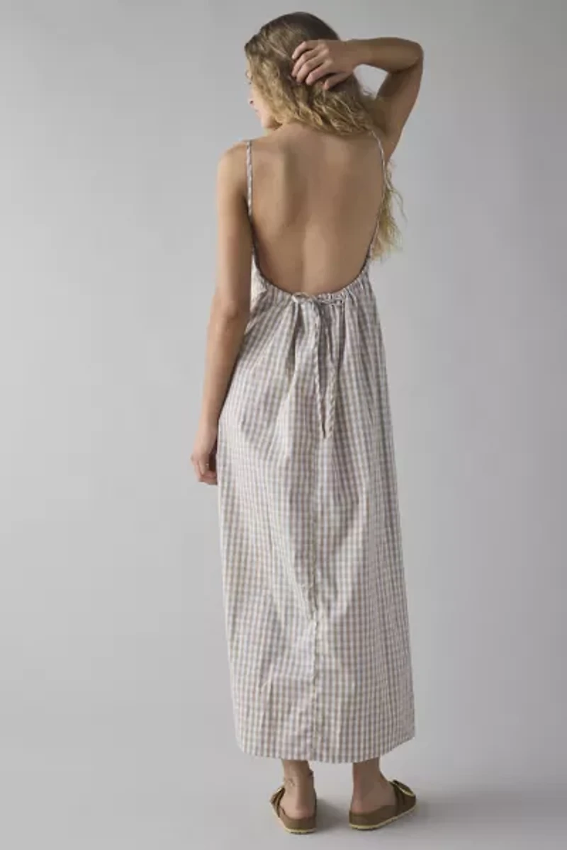 Daisy Street Gingham Cotton Backless Babydoll Maxi Dress