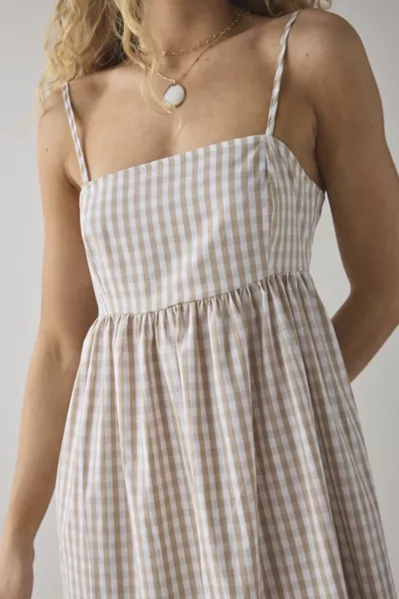 Daisy Street Gingham Cotton Backless Babydoll Maxi Dress