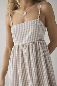 Daisy Street Gingham Cotton Backless Babydoll Maxi Dress