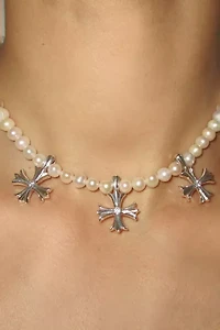 RIMOR Trio Argent Cross Pearl Choker