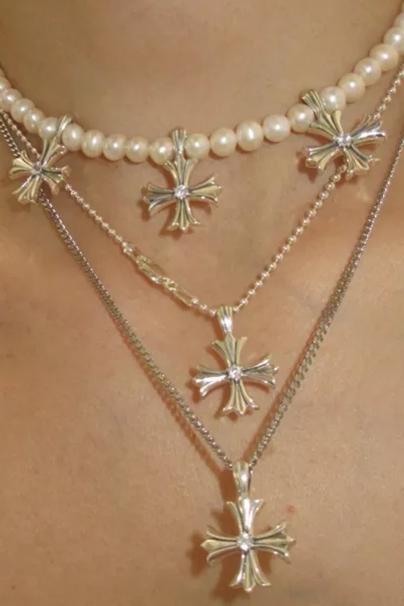 RIMOR Trio Argent Cross Pearl Choker