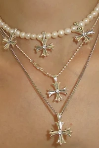 RIMOR Trio Argent Cross Pearl Choker