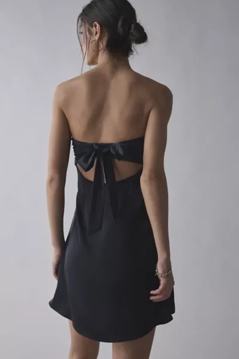 UO Laura Satin Tie-Back Bow Strapless Mini Dress