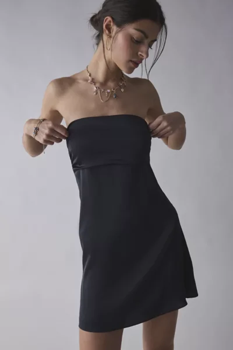 UO Laura Satin Tie-Back Bow Strapless Mini Dress