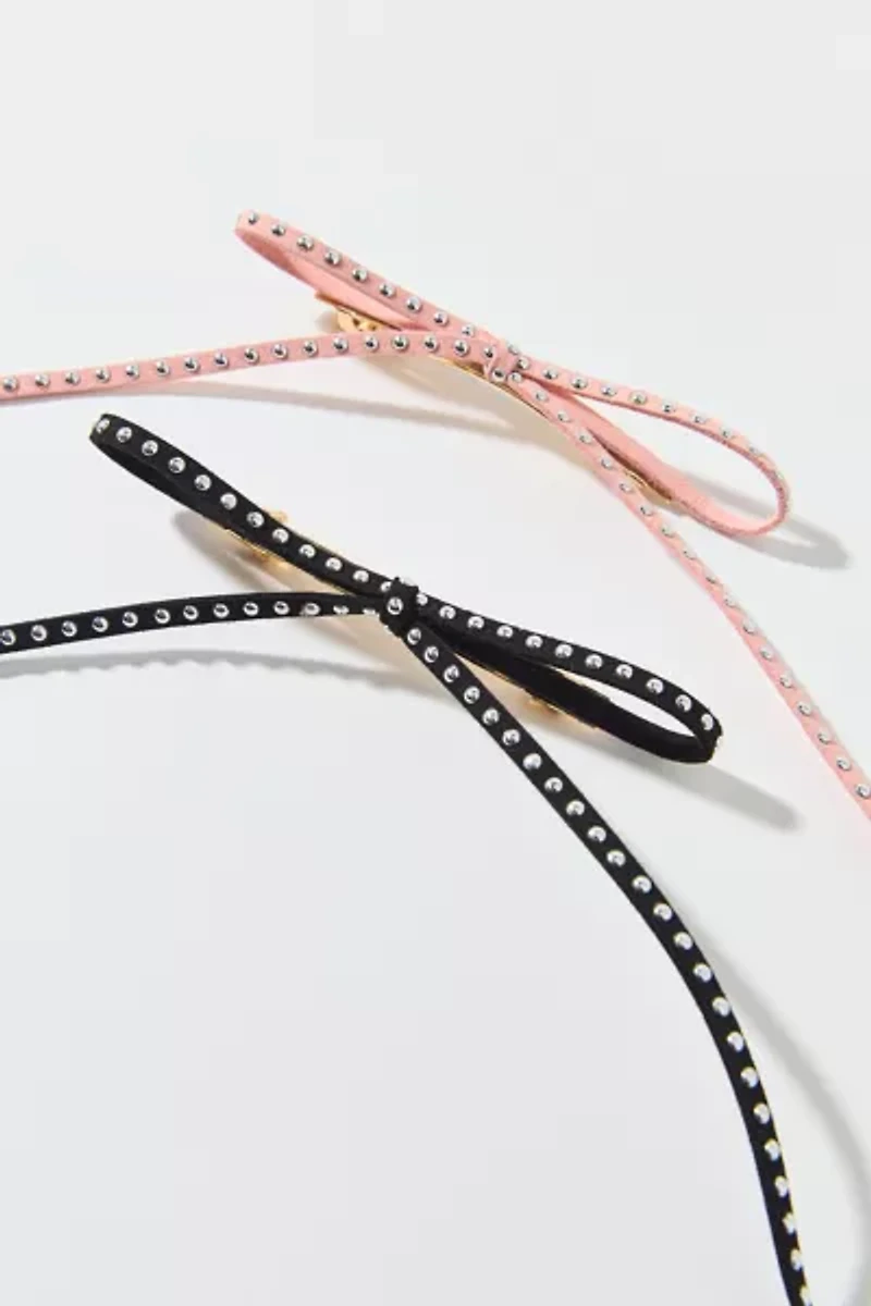 Studded Suede Hair Bow Clip Set
