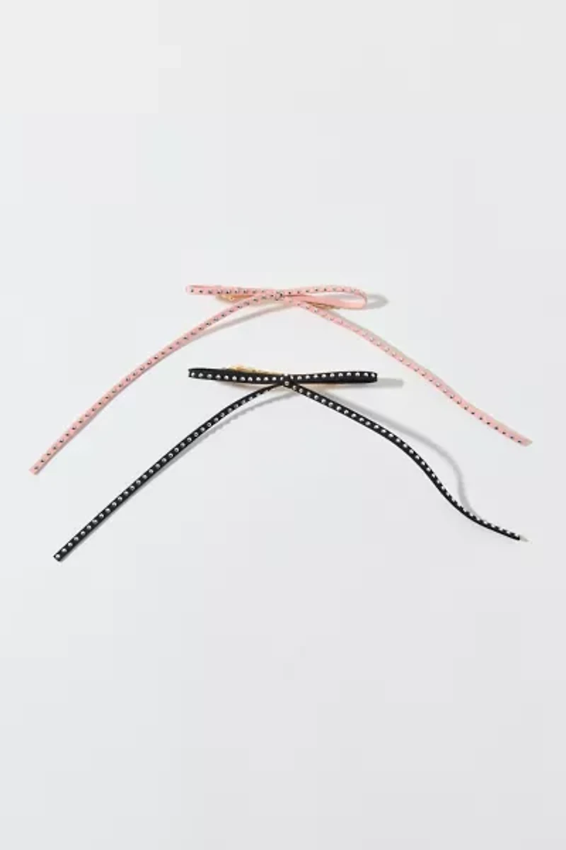 Studded Suede Hair Bow Clip Set