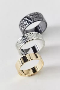 Textured Stainless Steel Ring Set