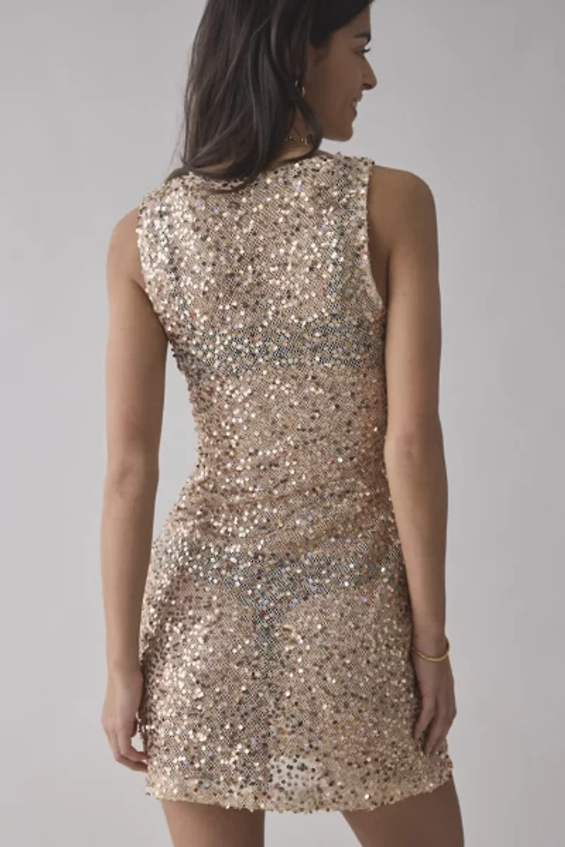 Motel Zeyana Unlined Gold Sequin Mini Dress