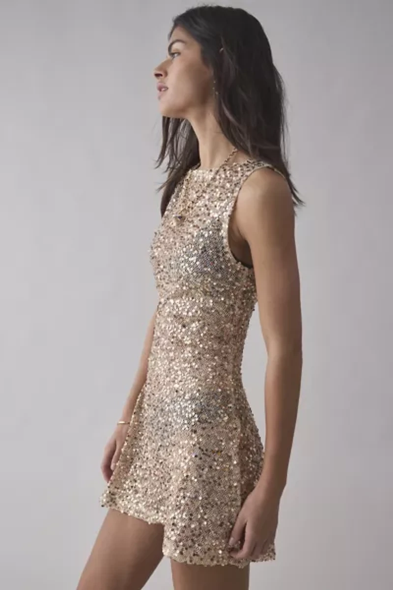 Motel Zeyana Unlined Gold Sequin Mini Dress