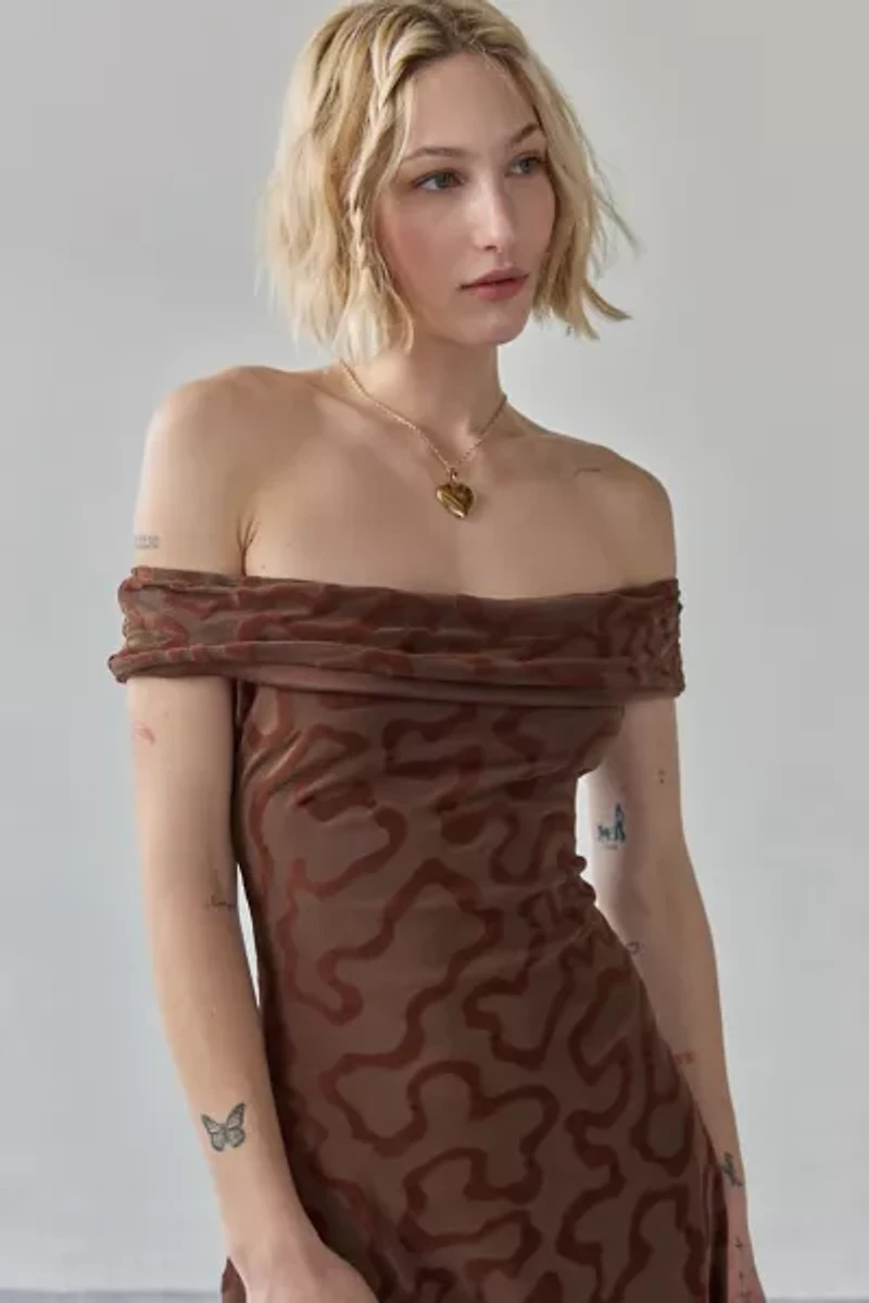 Motel Rhillor Off-The-Shoulder Asymmetrical Midi Dress
