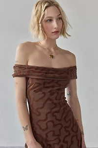 Motel Rhillor Off-The-Shoulder Asymmetrical Midi Dress