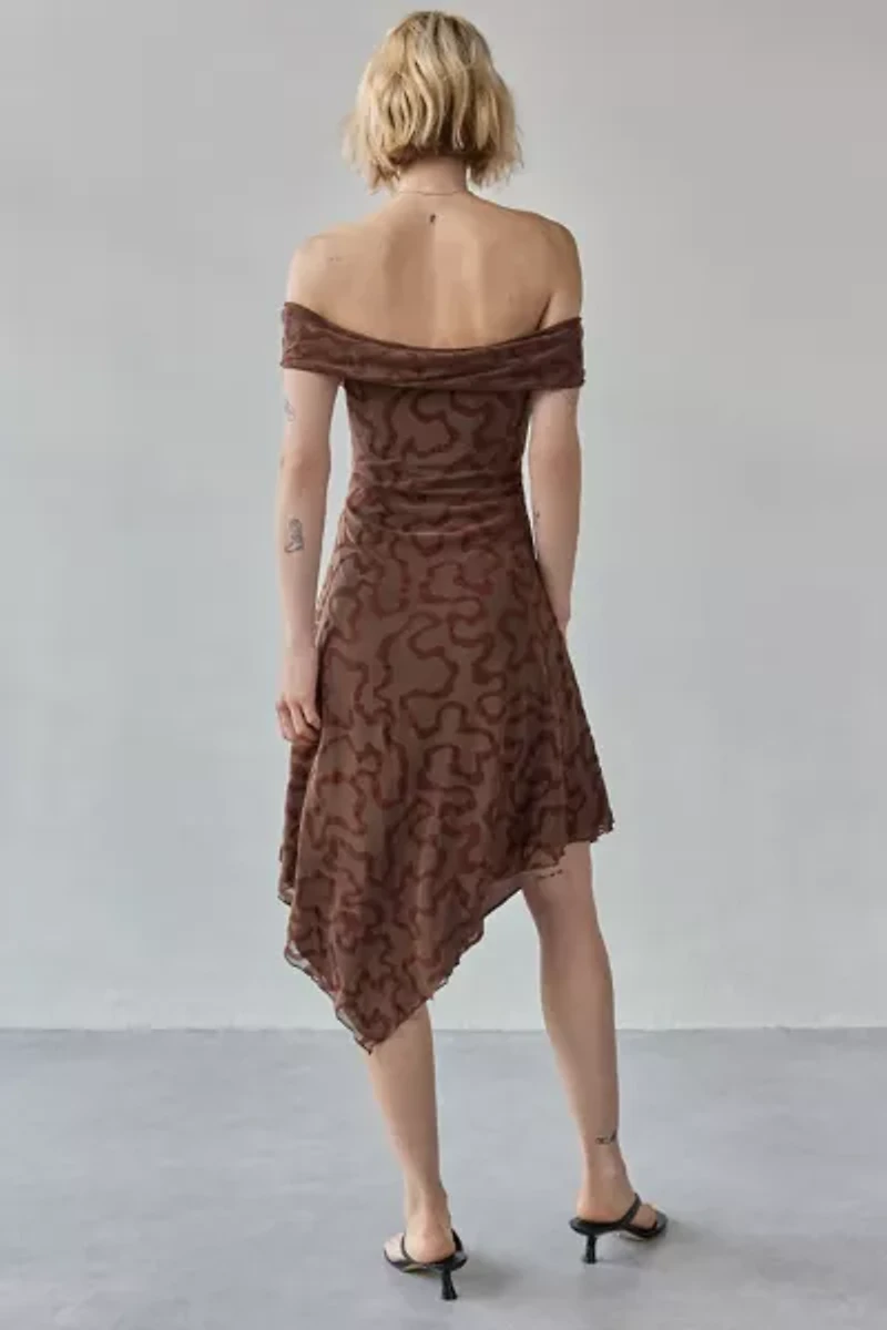 Motel Rhillor Off-The-Shoulder Asymmetrical Midi Dress