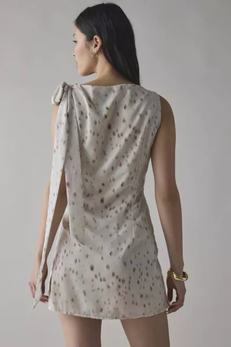 Motel Jenat Satin Cowl Neck Scarf-Tie Slip Mini Dress