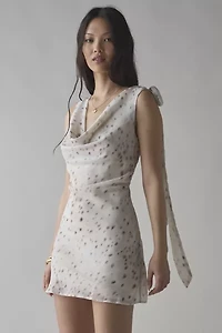 Motel Jenat Satin Cowl Neck Scarf-Tie Slip Mini Dress