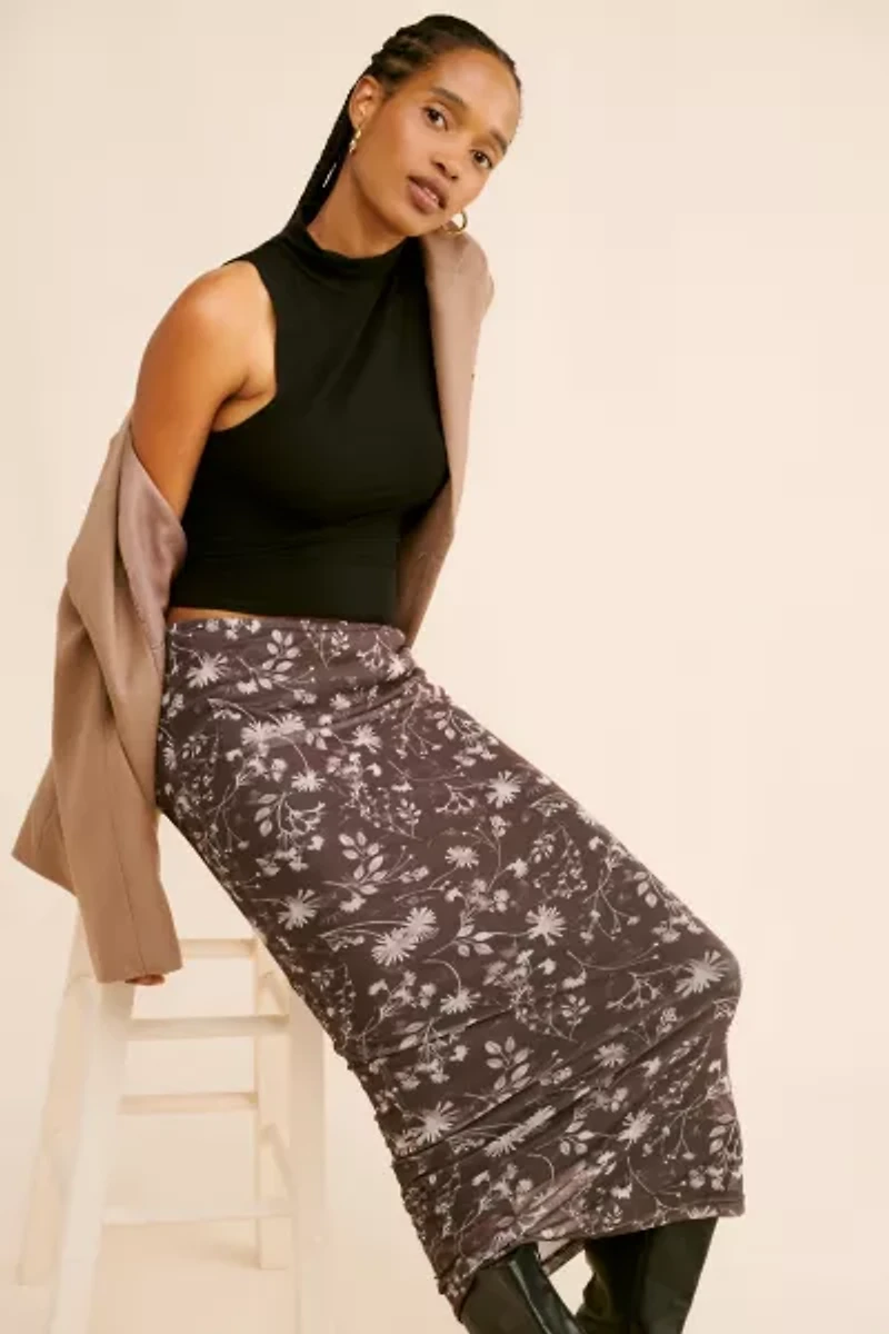 Glamorous Floral Fitted Slip Midi Skirt