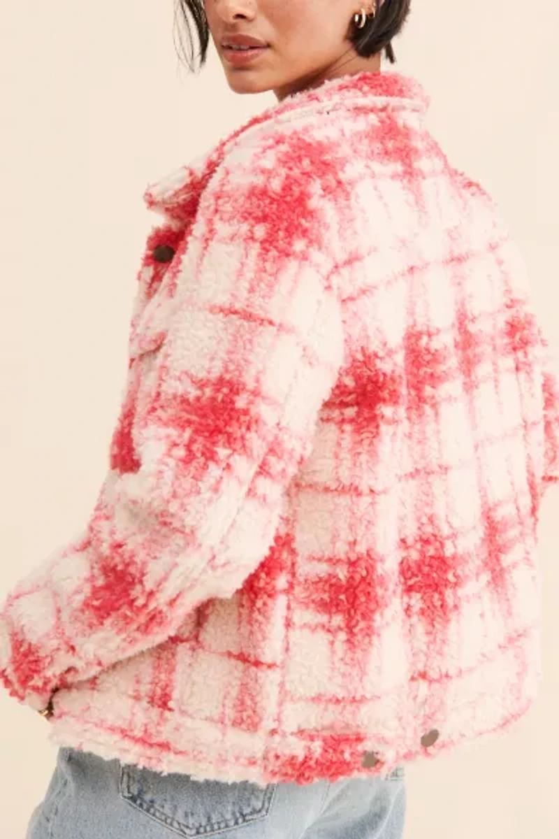 Glamorous Plaid Fuzzy Shirt Jacket