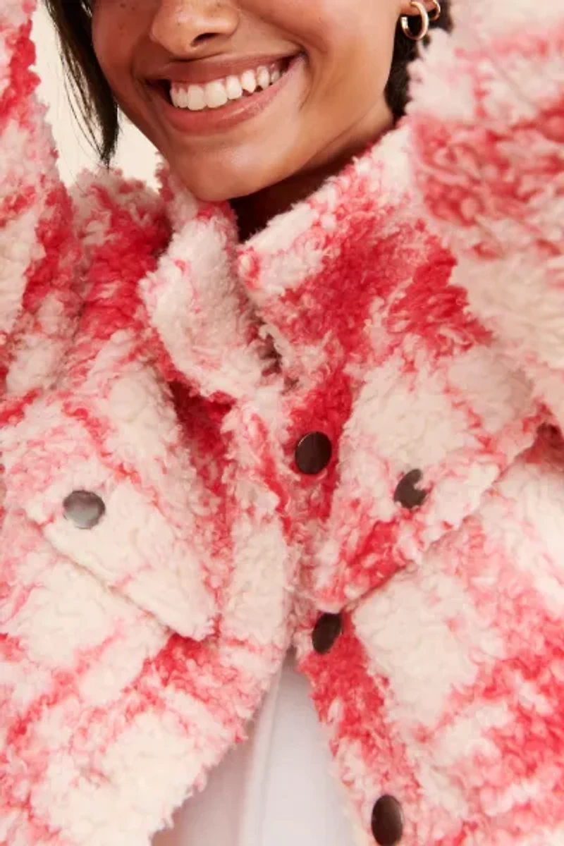 Glamorous Plaid Fuzzy Shirt Jacket