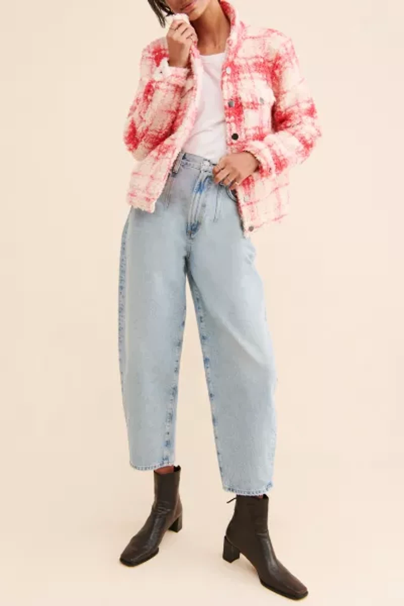 Glamorous Plaid Fuzzy Shirt Jacket