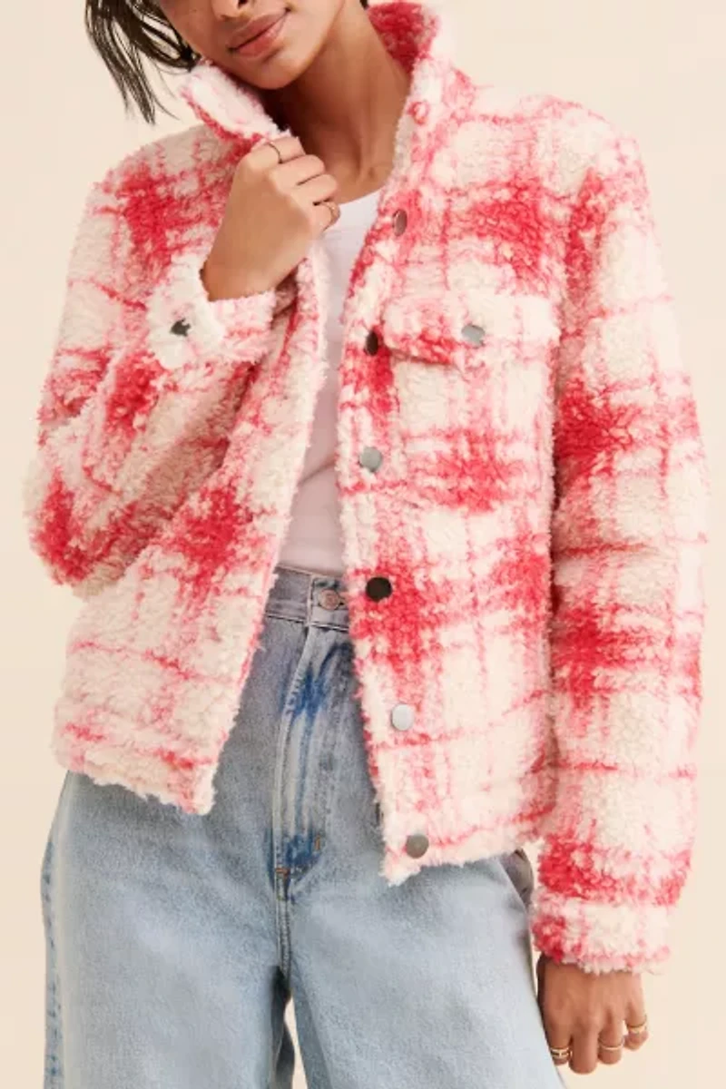 Glamorous Plaid Fuzzy Shirt Jacket