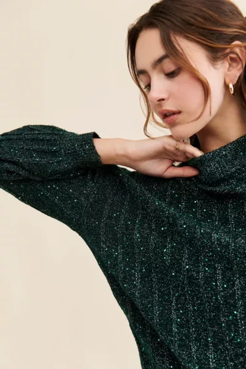 Molly Bracken Knitted Shimmer Turtleneck Sweater