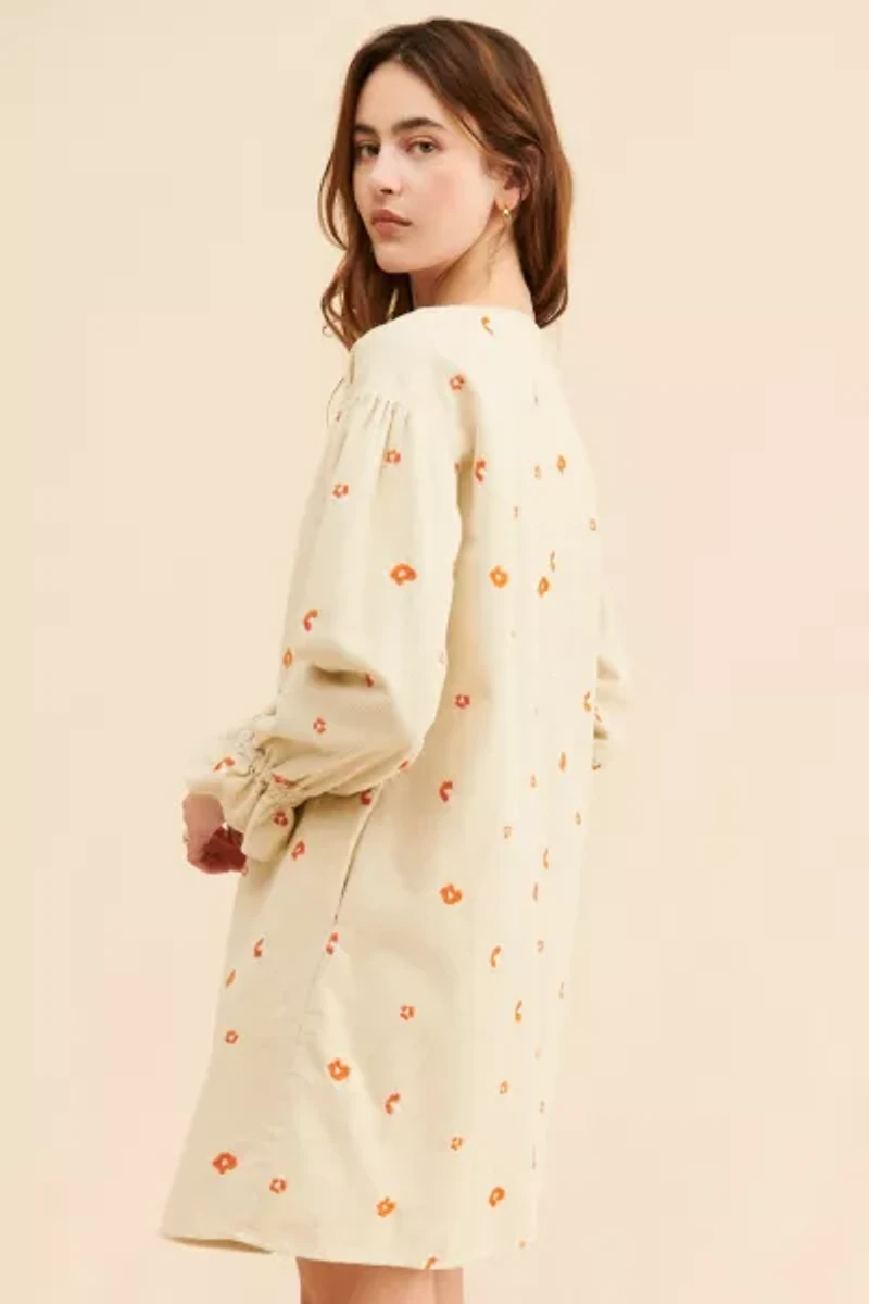 Native Youth Abstract Embroidery Corduroy Dress