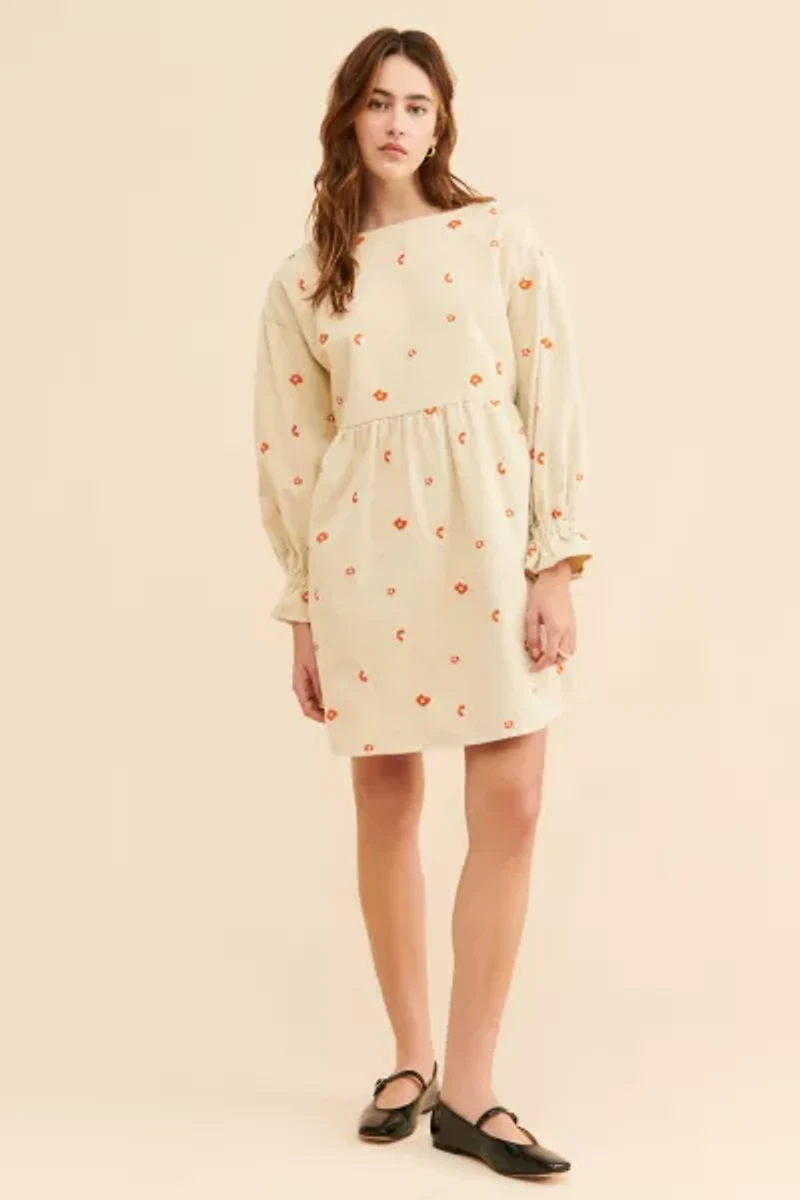 Native Youth Abstract Embroidery Corduroy Dress