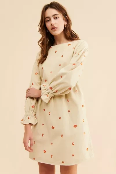 Native Youth Abstract Embroidery Corduroy Dress