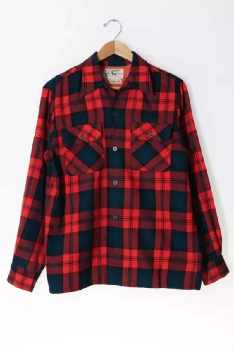 Vintage Wool Plaid Button Down Shirt