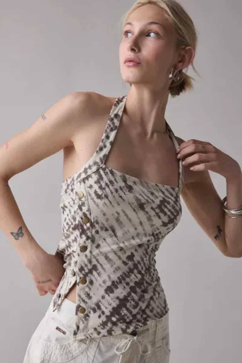 UO Lizzy Asymmetrical Snap Cropped Halter Top