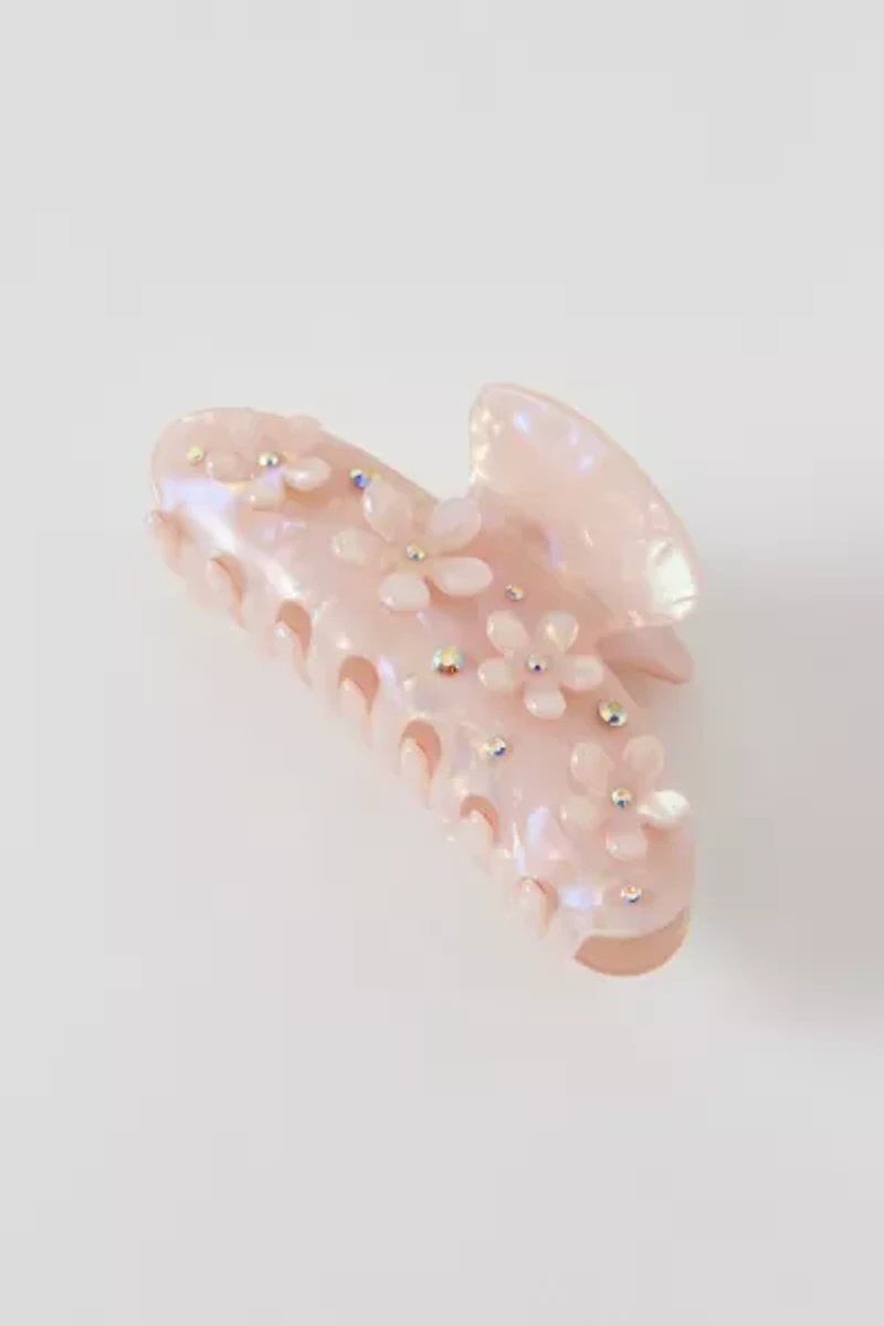 Rhinestone 3D Floral Claw Clip