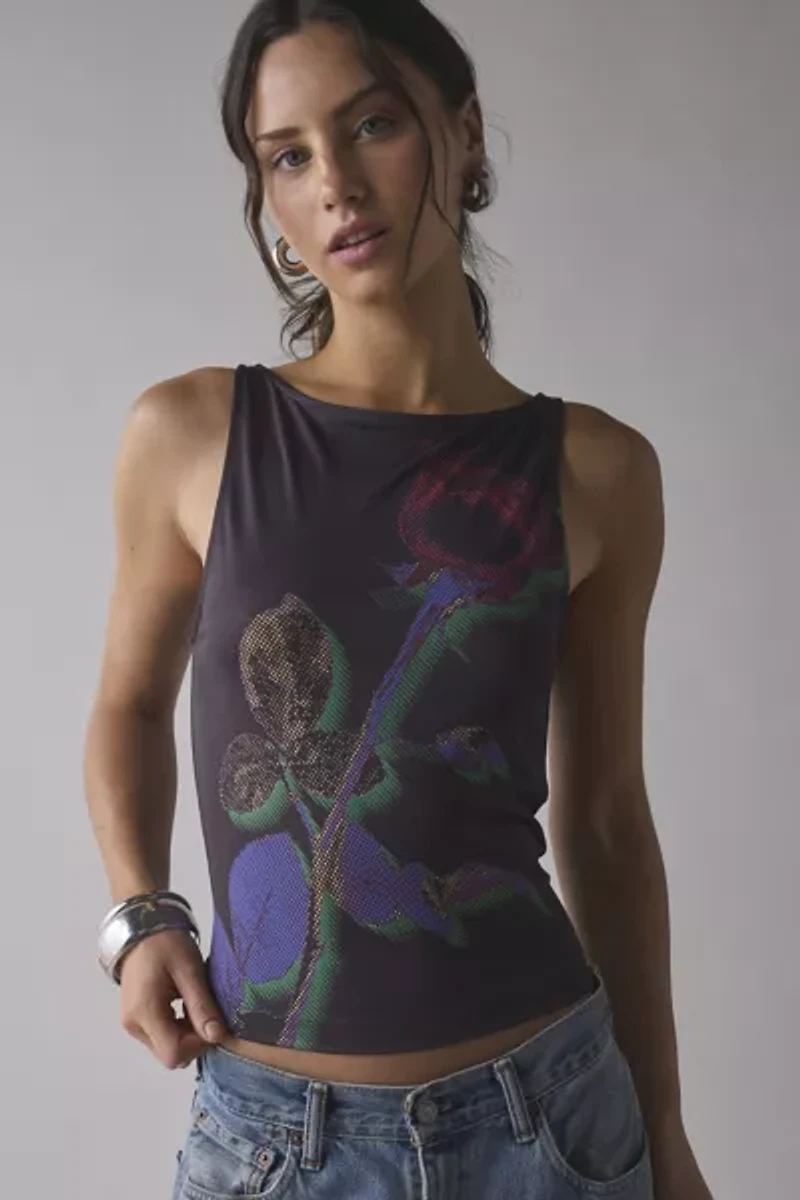 UO Mercedes X-Ray Rose Graphic Boatneck Tank Top