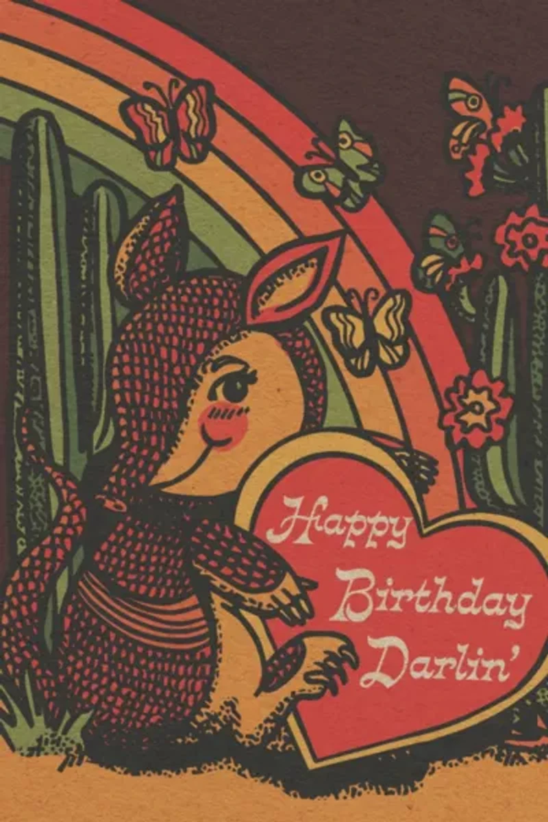 Red Cap  Armadillo Birthday Card
